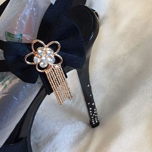 BLACK STILETTOS WITH JEWELED HEELS IN SIZE 39 - Picture 12 of 14